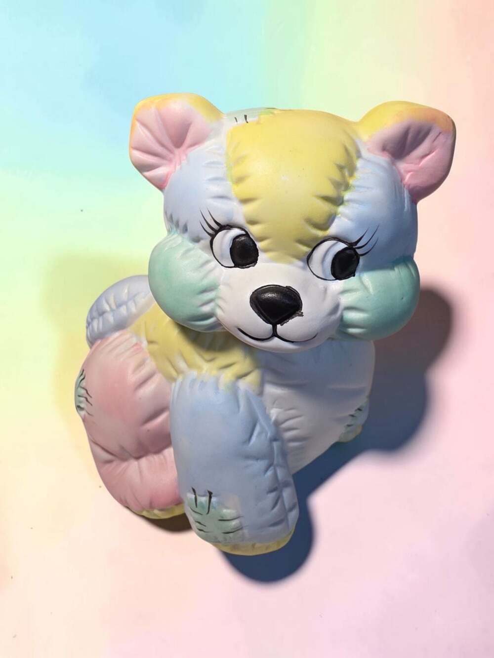 Vintage Pastel Patchwork Teddy Bear Ceramic Coin Bank